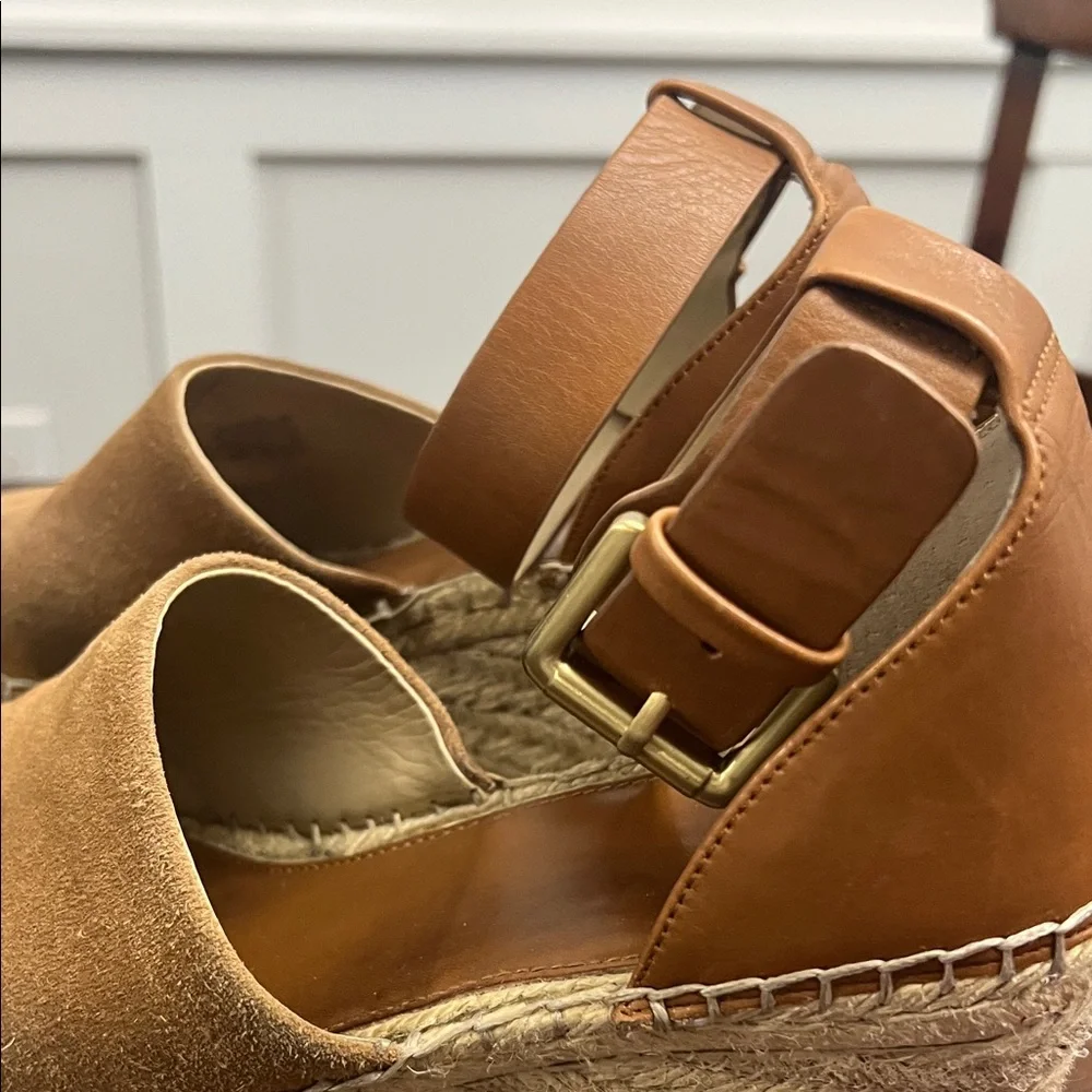 Marc Fisher Tan Suede Espadrille Wedge Sandals